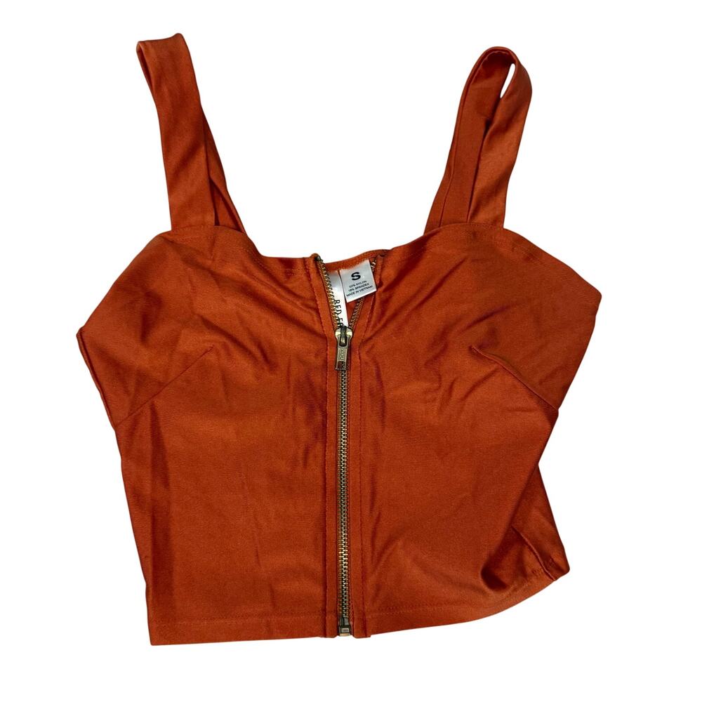 Red Fox Rust Orange Zip Front Crop Top Tank Size Small NWOT